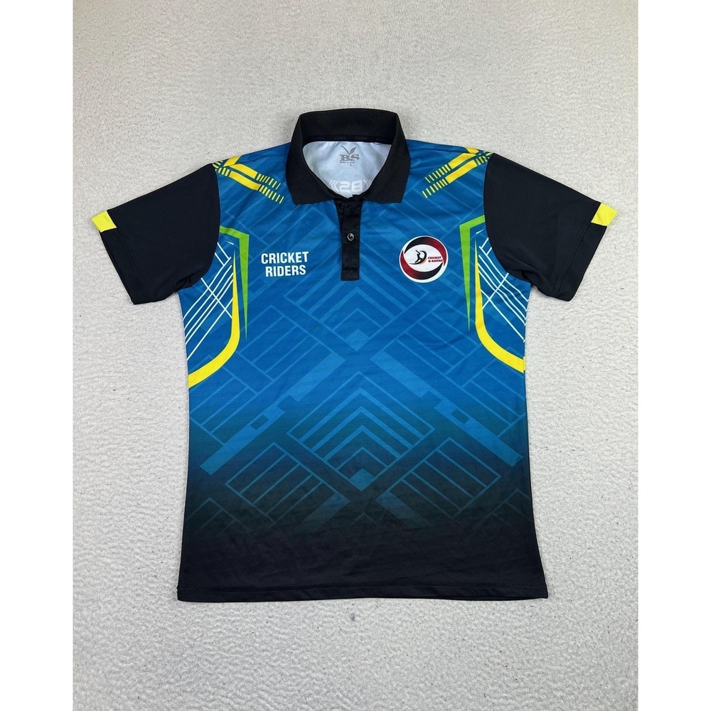 BS Cricket Riders Shirt Mens Large Blue Black Polo Jersey Keshav 28 Athletic L